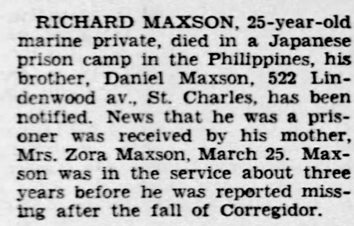 Richard B. Maxson - Unaccounted For - Missing Marines